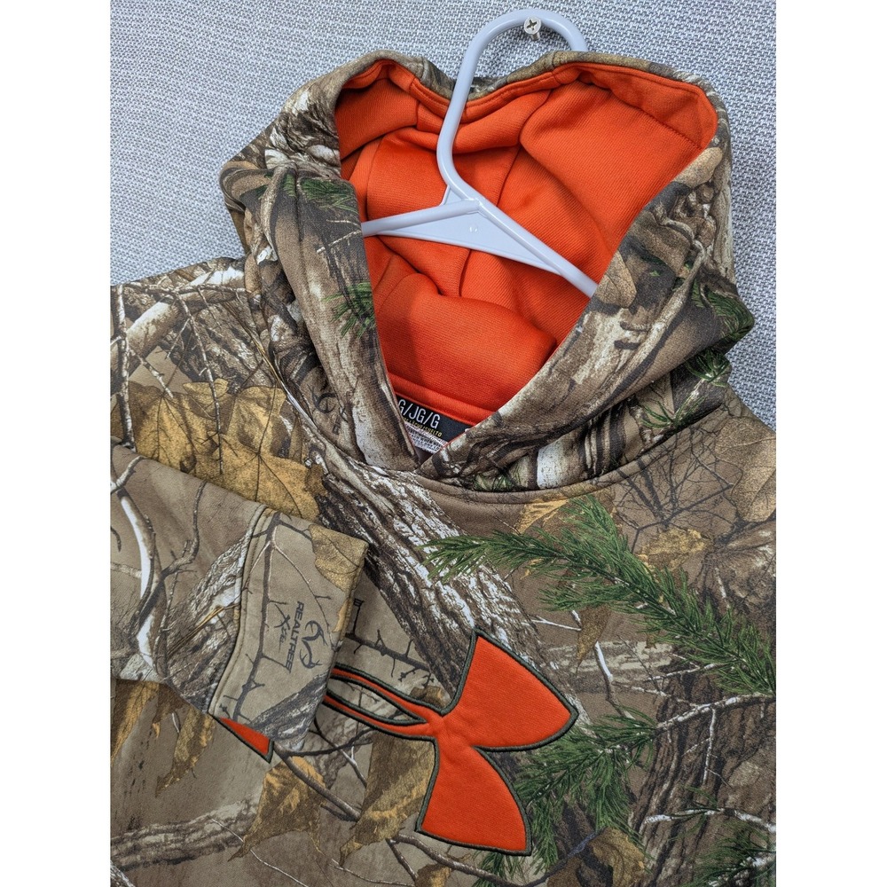 Under Armour Hoodie Kids YLG 14-16 Brown Camo Realtree Fleece Logo Hunting